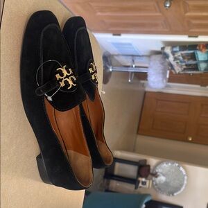 Tory Burch Black Slip-On Loafers with Gold Accents